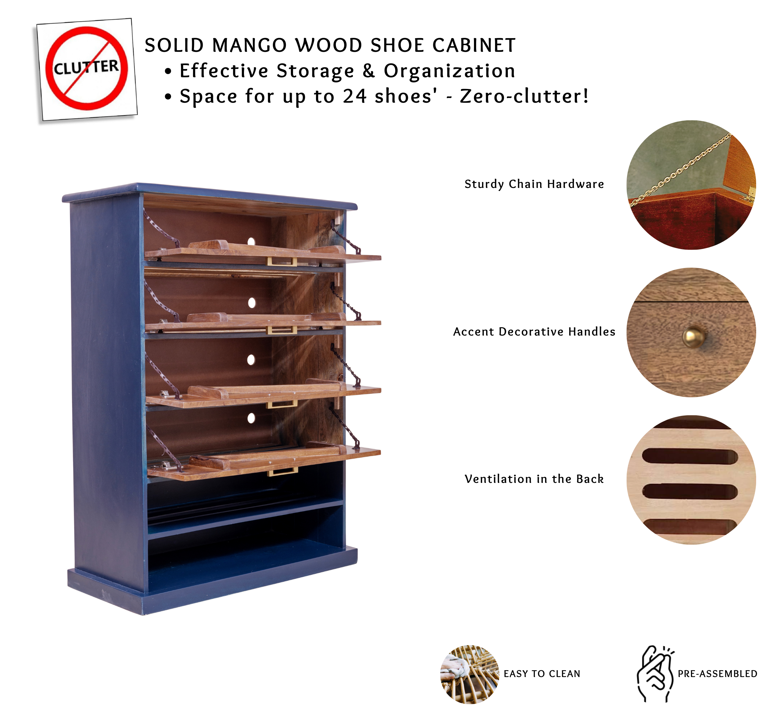Maritime Wooden 6-Tier Shoe Cabinet