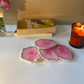 Crystal Agate Stone Silver Plated Coaster Set of 4 Table Coaster for Bar Beer Coffee Tea Drinking Coasters for Dining Table Hot Pots- Pink