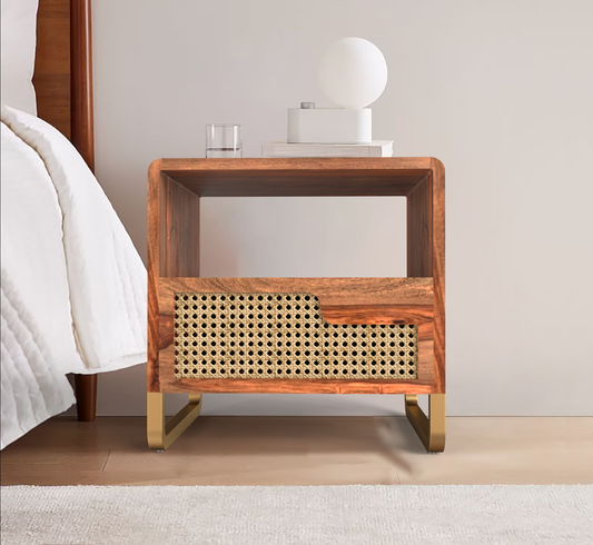 Woven Wooden Bedside Table