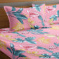 Pink Floral TC Cotton Blend King Size Fitted Bedsheet with 2 Pillow Covers