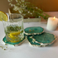 Crystal Agate Stone Silver Plated Coaster Set of 4 Table Coaster for Bar Beer Coffee Tea Drinking Coasters for Dining Table Hot Pots- Green