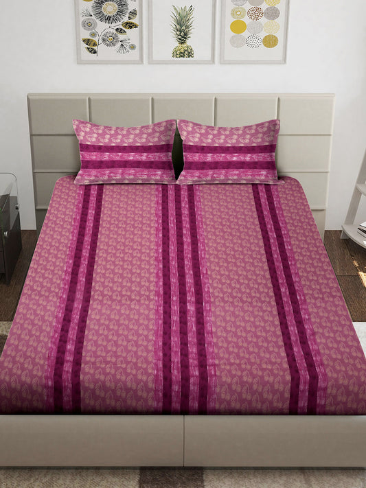 Pink Floral 100% Handwoven Cotton Super King Size Bedsheet with 2 Pillow Covers