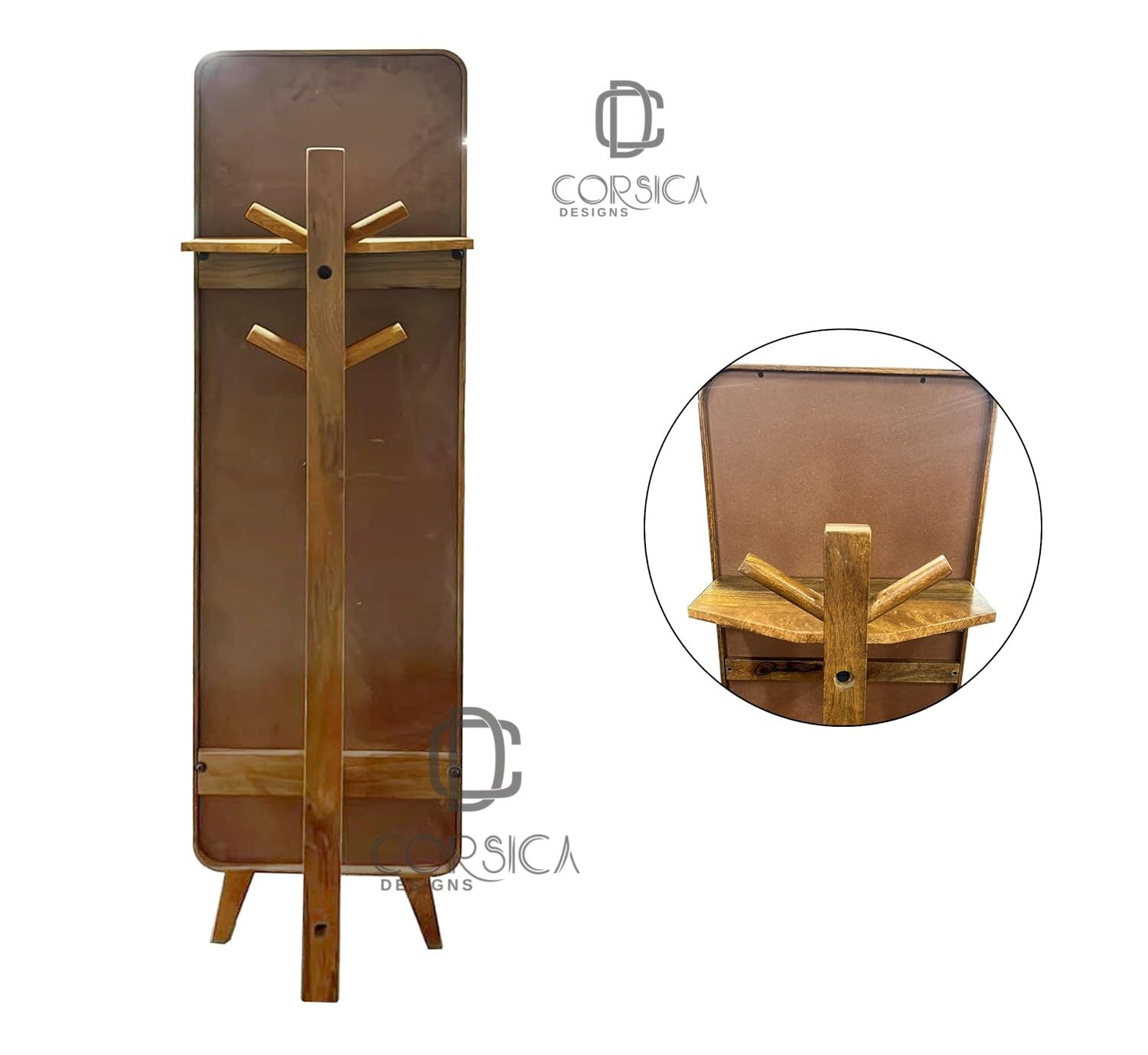 Ohana Wooden Coat-hanger Full-length Mirror with Stand