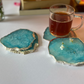Crystal Agate Stone Silver Plated Coaster Set of 4 Table Coaster for Bar Beer Coffee Tea Drinking Coasters for Dining Table Hot Pots- Turquoise