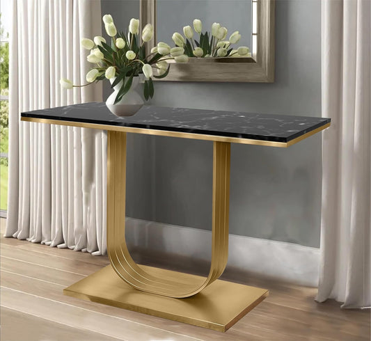 Cei-U-Design-Console Table in Mild Steel/ Black Marble | Glam Gold