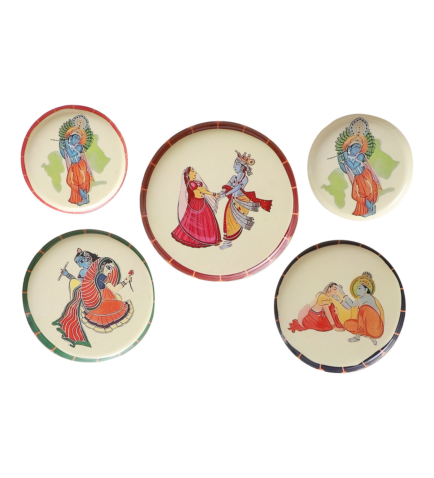 Radhey Krishna Metal & Meena Wall Plates Set of 5