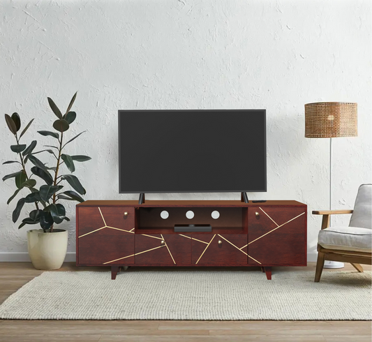 Imbibe Brass Inlay Wooden TV Cabinet