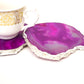 Brazilian Agate Stone Silver Plated Coaster Beautiful Coaster Fit for Tea Cups Coffee Mugs and Glasses Perfect Table Accessories Tableware Set of 2- Pink