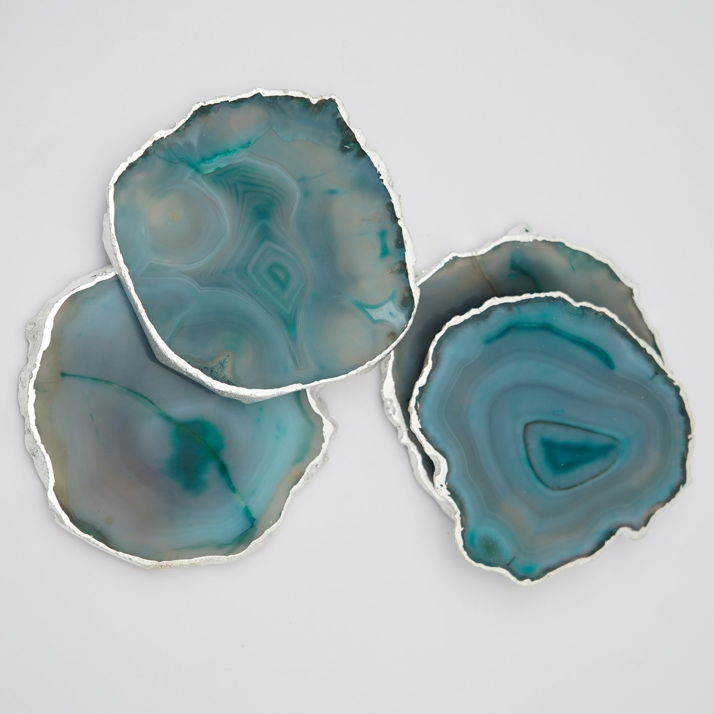 Brazilian Agate Stone Silver Plated Coaster Beautiful Coaster Fit for Tea Cups Coffee Mugs and Glasses Perfect Table Accessories Tableware Set of 4- Green