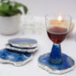 Brazilian Agate Stone Silver Plated Coaster Beautiful Coaster Fit for Tea Cups Coffee Mugs and Glasses Perfect Table Accessories Tableware Set of 4- Blue