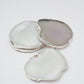 Brazilian Agate Stone Silver Plated Coaster Beautiful Coaster Fit for Tea Cups Coffee Mugs and Glasses Perfect Table Accessories Tableware Set of 4- Natural White