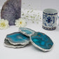 Brazilian Agate Stone Silver Plated Coaster Beautiful Coaster Fit for Tea Cups Coffee Mugs and Glasses Perfect Table Accessories Tableware Set of 4- Turquoise
