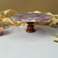 Round Agate Stone Cake Stand with Wood 10Inch Cupcake Display Stand for Dessert Weddings Birthdays and Multipurpose - Purple