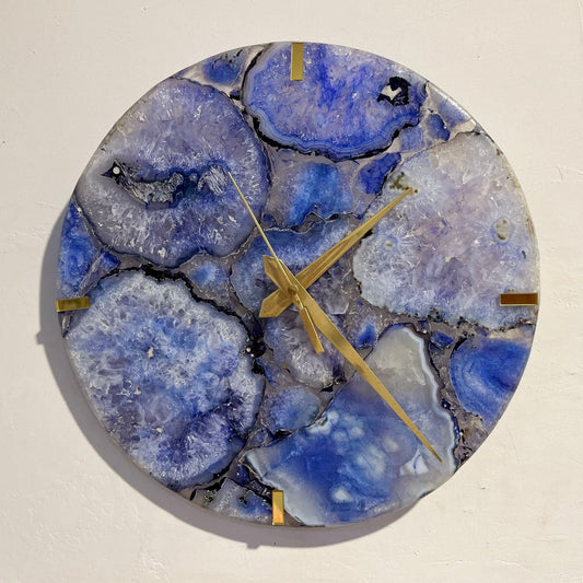 Exquisite Handcrafted Mother of Pearl Round Wall Clock with an Elegant and Timeless Design Perfect for Decorating Your Living Room or Office and Ideal for Gift Giving - Blue