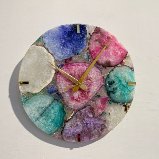 Exquisite Handcrafted Mother of Pearl Round Wall Clock with an Elegant and Timeless Design Perfect for Decorating Your Living Room or Office and Ideal for Gift Giving- Multi Color