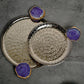 Round Aluminum Tray with Agate Decorative Metal Platter Set of 2 for Serving Cakes Pastries Snacks Breakfast Coffee Party and Dining Table- Purple