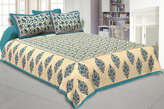 Peacock Sky Pure Pure Cotton Bedsheet with 2 Pillow Covers