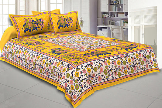 Ethnic Tiles Blue Bedsheet with 2 Pillow Covers