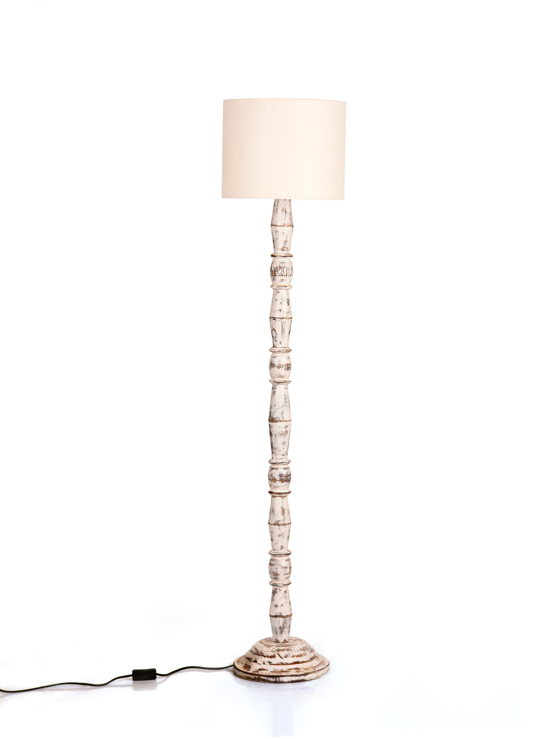 Distress White Floor Lamp with Brown Jute Shade