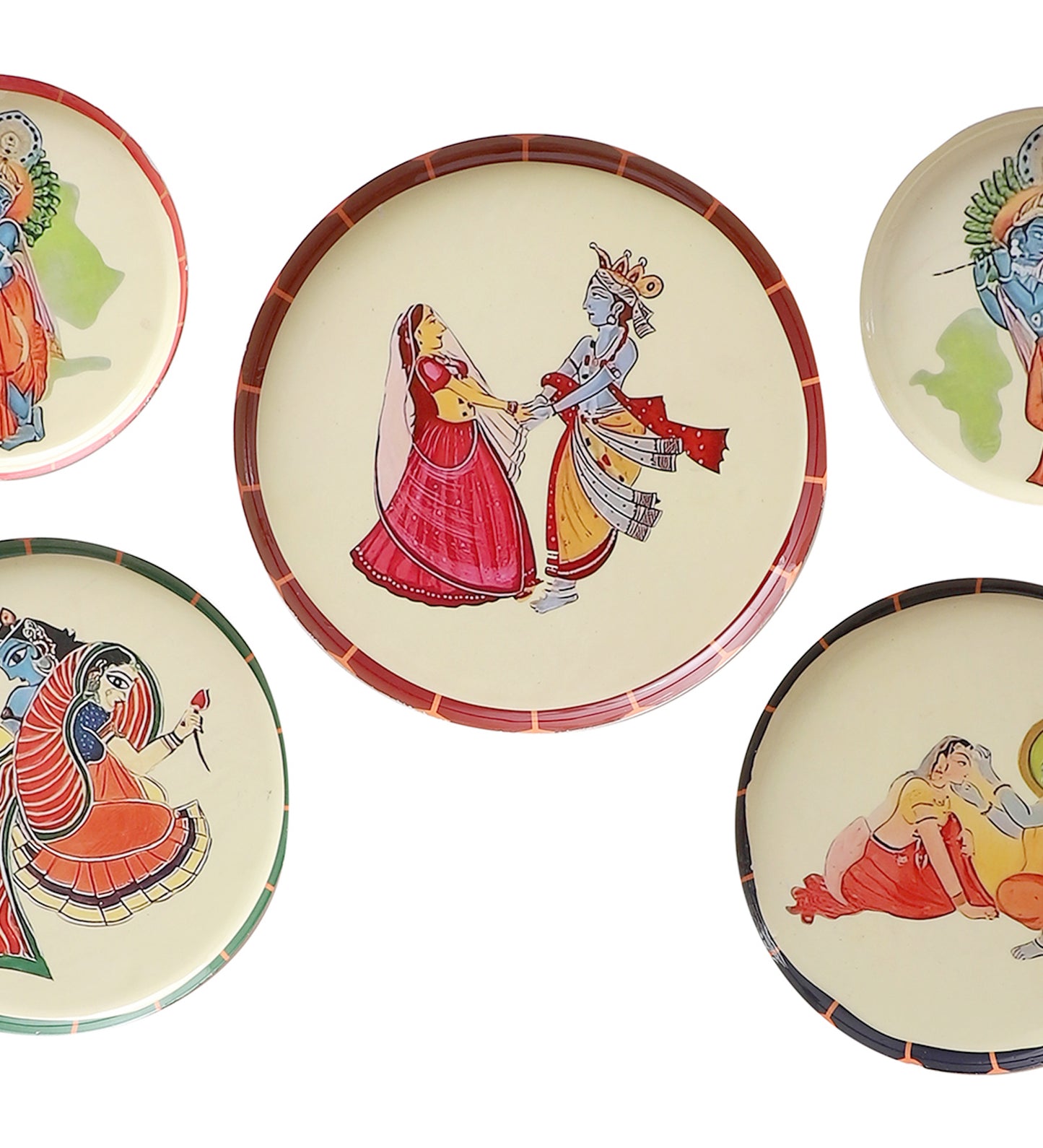 Radhey Krishna Metal & Meena Wall Plates Set of 5