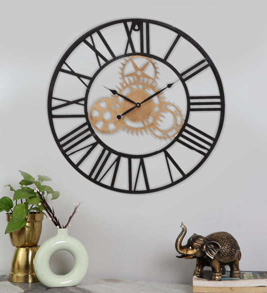 Gold & Black Machinery Design Wall Clock