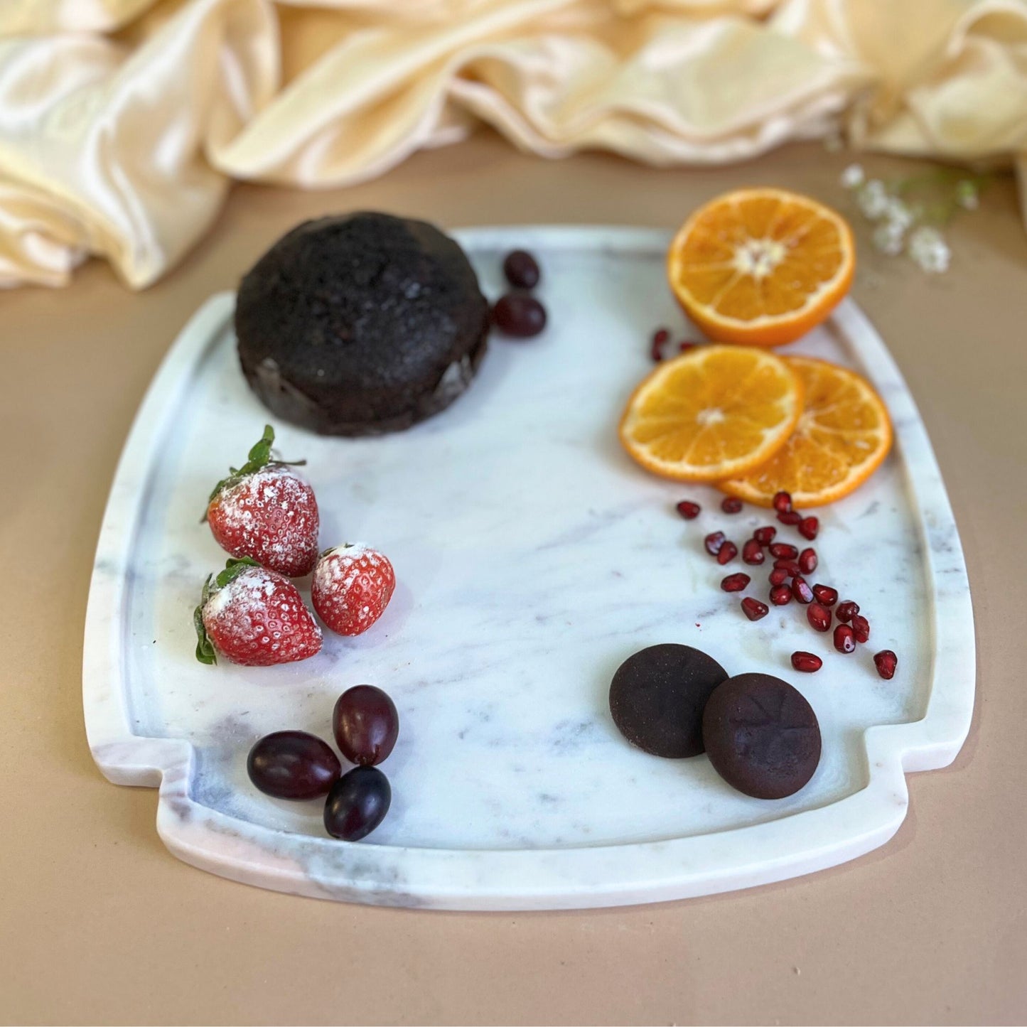 Marble Platter 12 Inches Decorative Cross Shape Platter Fruit Dessert Cup Cake for Birthday Anniversary- White