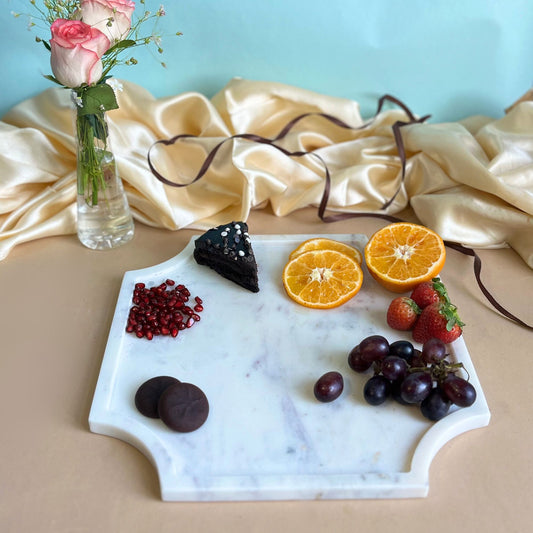 Marble Platter 12 Inches Decorative Octagon Shape Platter Fruit Dessert Cup Cake for Birthday Anniversary- White