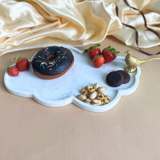 Marble Platter 12 Inches Decorative Cloud Shape Platter Fruit Dessert Cup Cake for Birthday Anniversary- White