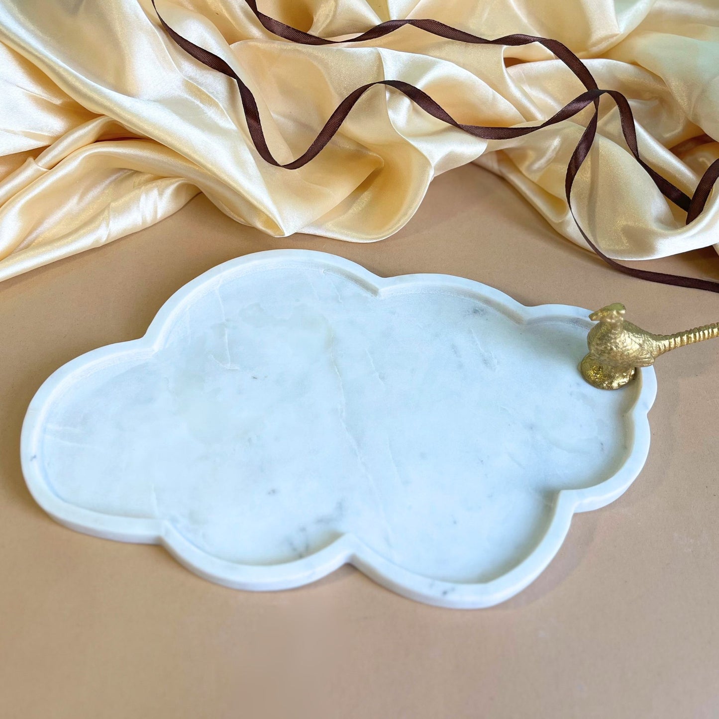 Marble Platter 12 Inches Decorative Cloud Shape Platter Fruit Dessert Cup Cake for Birthday Anniversary- White