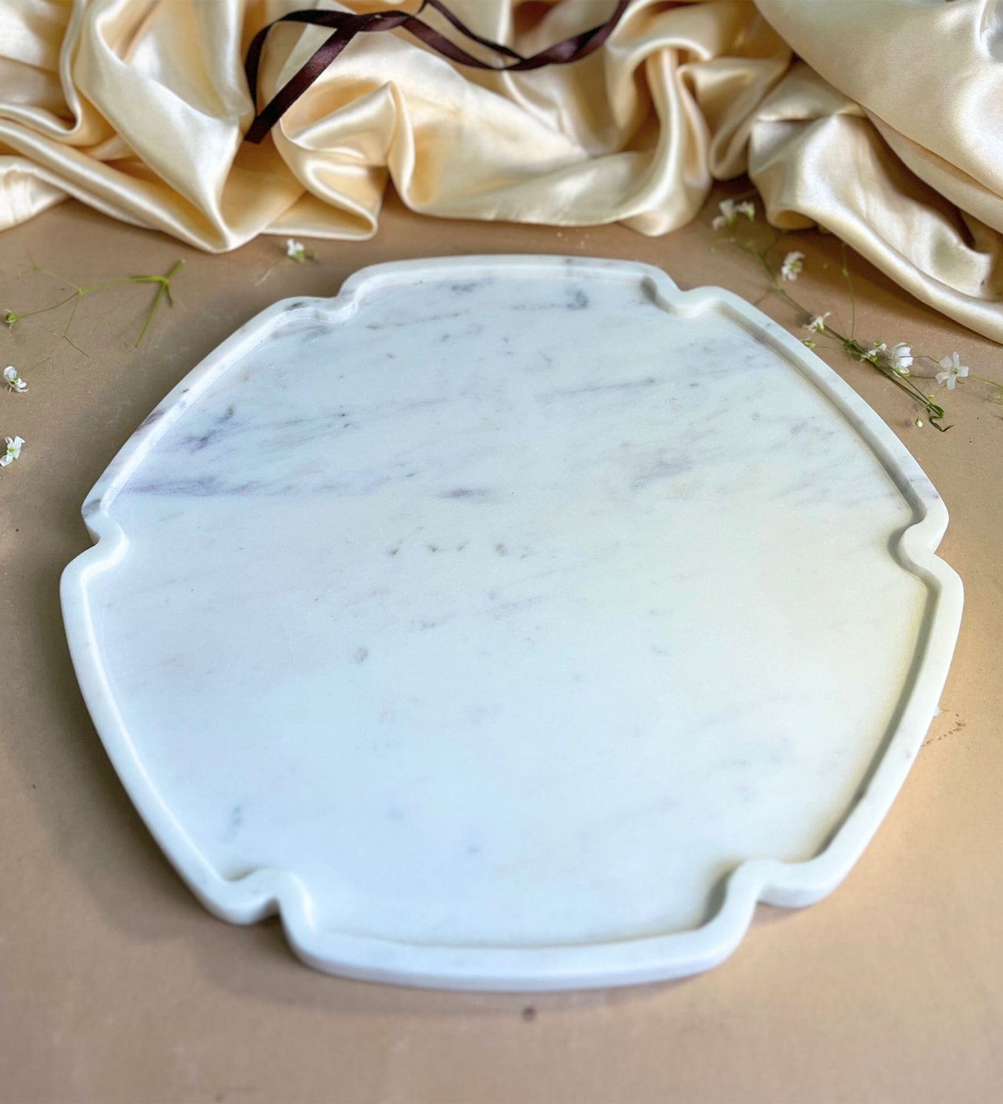Marble Platter 10 Inches Decorative Hexagon Shape Platter Fruit Dessert Cup Cake for Birthday Anniversary- White