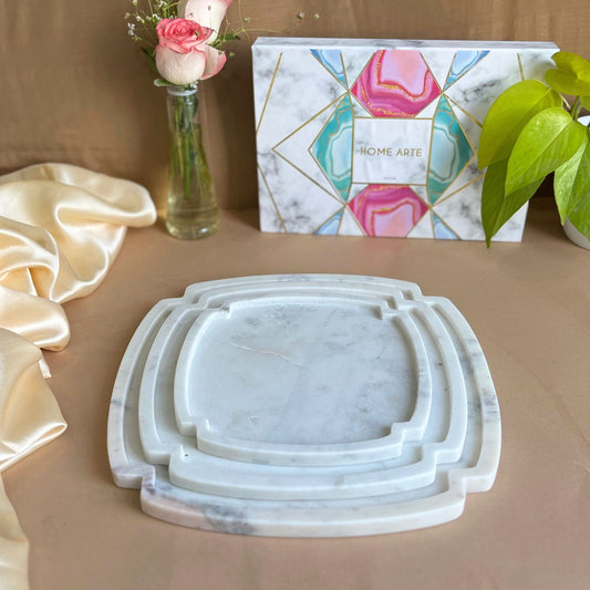 Marble Platter Decorative Cross Shape Platter Set of 3 Fruit Dessert Cup Cake for Birthday Anniversary- White