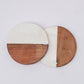 Marble and Wood Coaster Set of 2 for Tea Coffee Cocktail Handmade Marble Coaster for Hot & Cold Drinks Coaster for Dining Table Home and Office Round- White