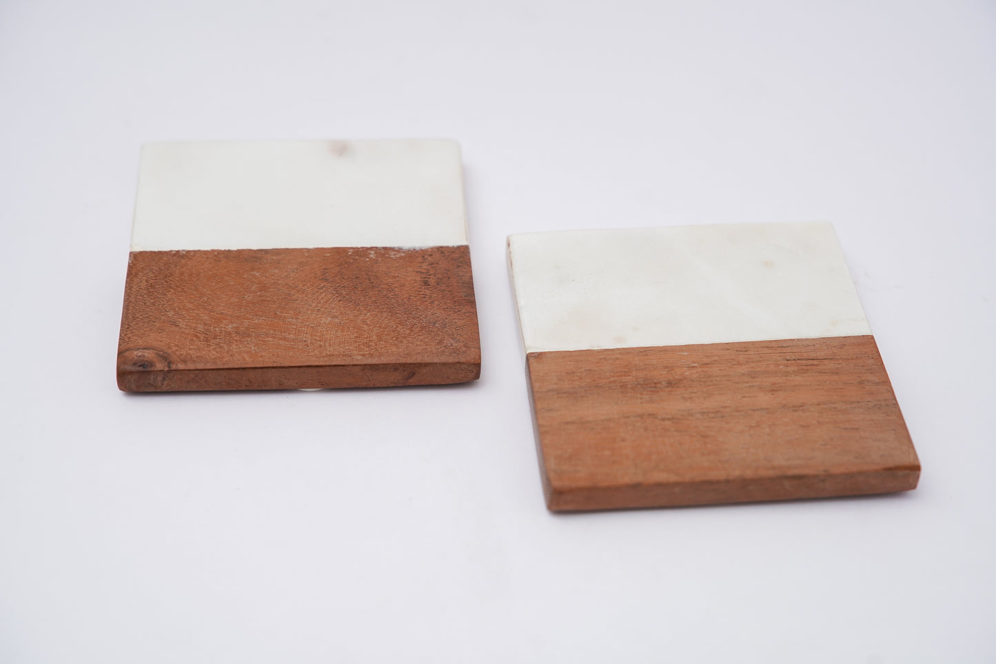 Marble and Wood Coaster Set of 2 for Tea Coffee Cocktail Handmade Marble Coaster for Hot & Cold Drinks Coaster for Dining Table Home and Office Square- White