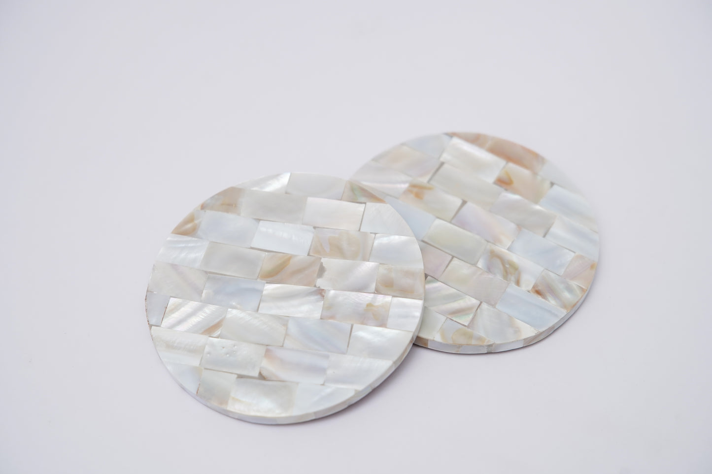 Mother of Pearl Coaster Set of 2 for Tea Coffee Cocktail Handmade MOP Coaster for Hot & Cold Drinks Coaster for Dining Table Home and Office Round- Off White