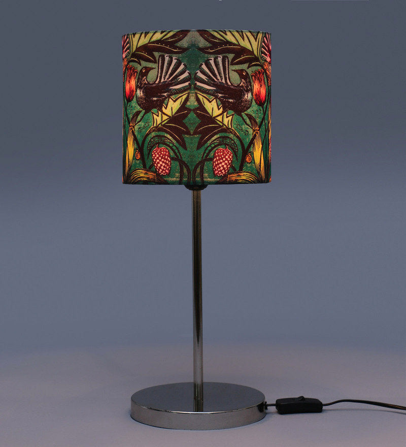 Metal Chrome Finishe Lamp with Multicolor Wild Birds Lamp Shade