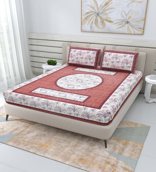 210 TC Super Jaipuri Hand Printed Queen Size Double Bedsheet Made up of 100% Cotton fabric with two pillow covers._48