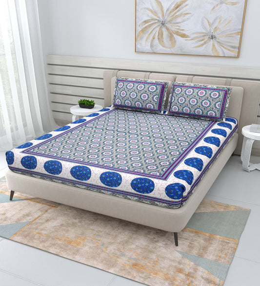 210 TC Super Jaipuri Hand Printed Queen Size Double Bedsheet Made up of 100% Cotton fabric with two pillow covers._52