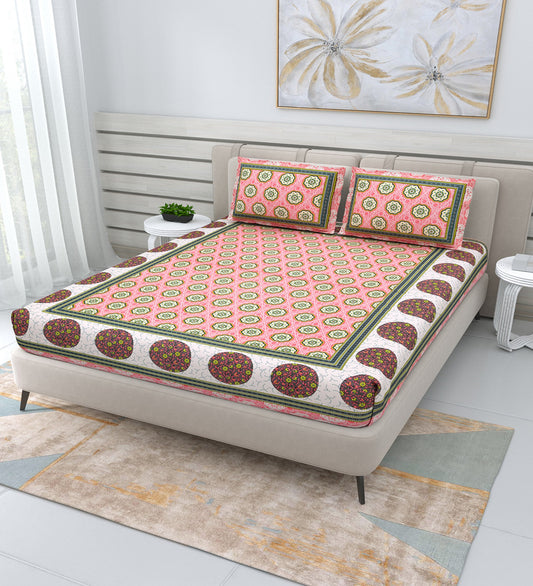 210 TC Super Jaipuri Hand Printed Queen Size Double Bedsheet Made up of 100% Cotton fabric with two pillow covers._53