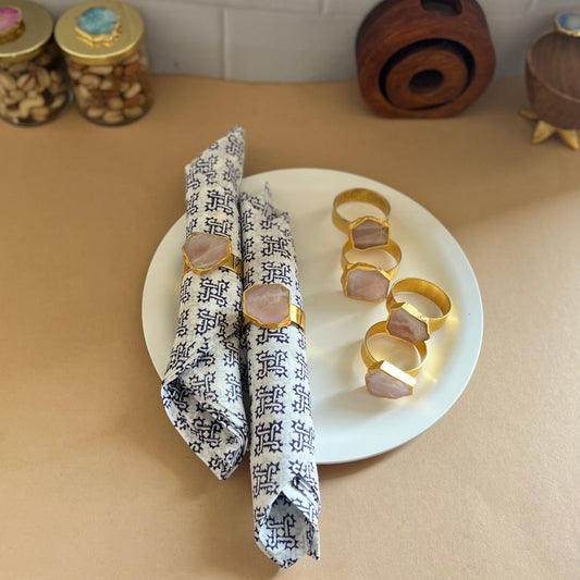 Rose Quartz Napkin Rings Set of 6 Healing Crystal Napkin Ring Holders for Dining Table Festival Gifts Decoration- Pink