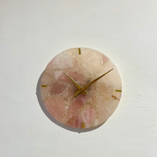 Rose Quartz Wall Clock Luxury Stone Wall Clock for Home Decoration Unique Mount Wall Clock for Room Dining Hall Office Round- Pink