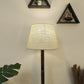 Skyline Wooden Floor Lamp with Brown Base and Yellow Printed Fabric Lampshade
