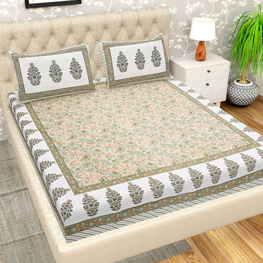 330 TC Inspiring Interiors Jaipuri Hand Printed Super King Size Double Bedsheet Made up of 100% Cotton fabric with two pillow covers._13
