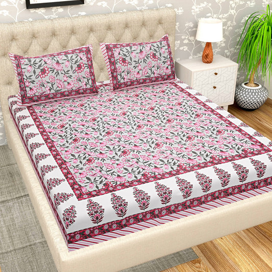 330 TC Inspiring Interiors Jaipuri Hand Printed Super King Size Double Bedsheet Made up of 100% Cotton fabric with two pillow covers._14