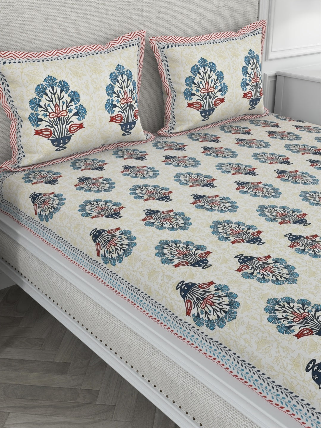 330 TC Inspiring Interiors Jaipuri Hand Printed Super King Size Double Bedsheet Made up of 100% Cotton fabric with two pillow covers._26