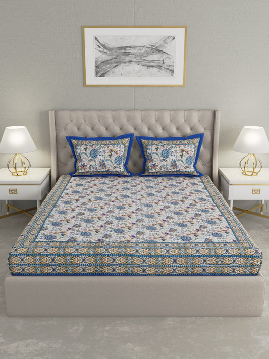 600 TC Super Jaipuri design king size double bedsheet Made up of 100% Cotton fabric with two pillow covers._42