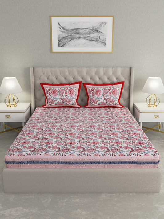 600 TC Super Jaipuri design king size double bedsheet Made up of 100% Cotton fabric with two pillow covers._45