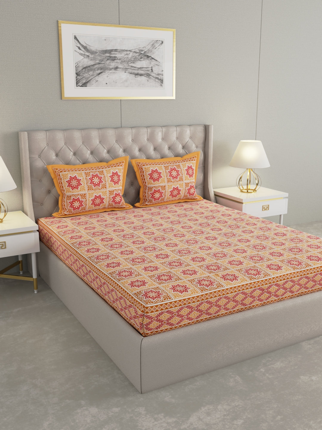 330 TC Super Jaipuri Print King Size Double Bedsheet Made up of 100% Cotton fabric with Two Pillow Covers._3