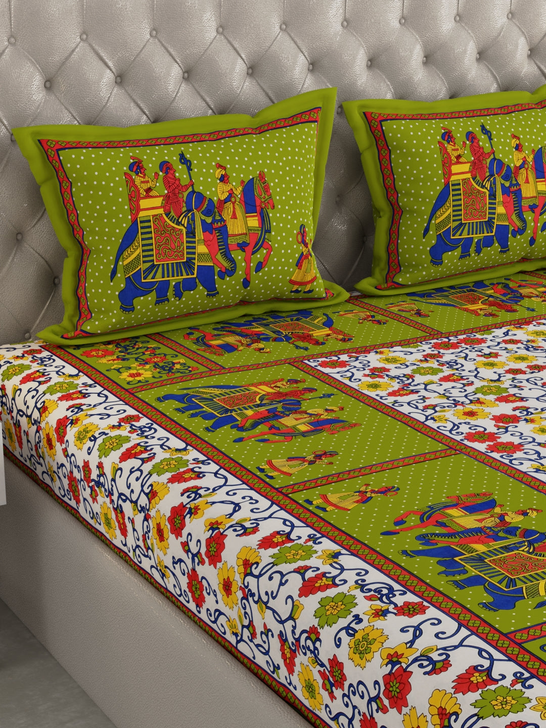 330 TC Super Jaipuri Print King Size Double Bedsheet Made up of 100% Cotton fabric with Two Pillow Covers._4