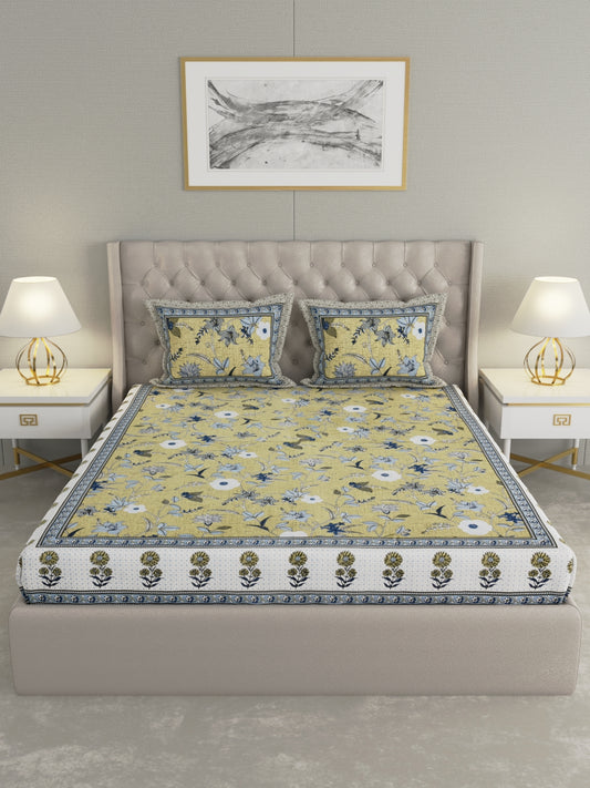 330 TC Super Jaipuri Print King Size Double Bedsheet Made up of 100% Cotton fabric with Two Pillow Covers._5