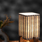 Wooden Brown Base Lamp with pleeted Grey Chainprint Soft Shade